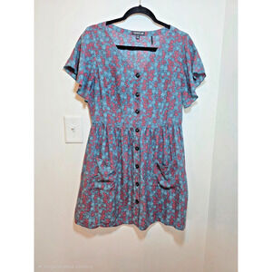 Toad & Co Women's Tiered Short Dress Medium Flutter Sleeve Button Front Floral